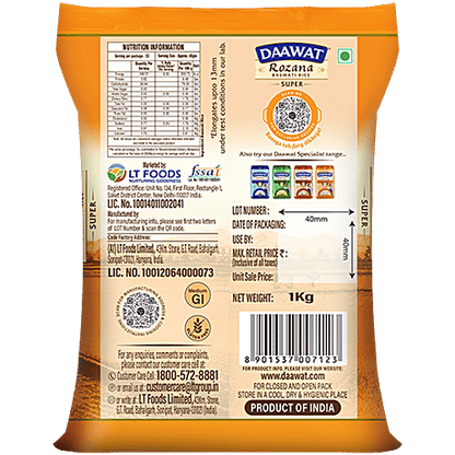 Daawat Rozana Super Basmati Rice, 1 kg